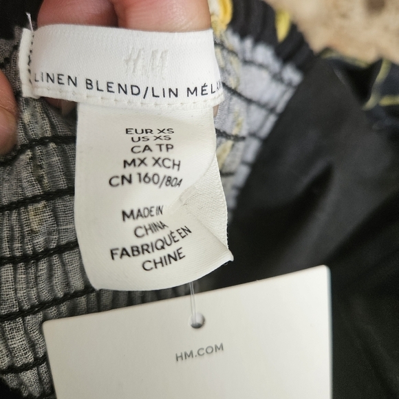 H&M Black Floral Linen Blend Off The Shoulder Midi Dress NWT - Picture 8 of 11